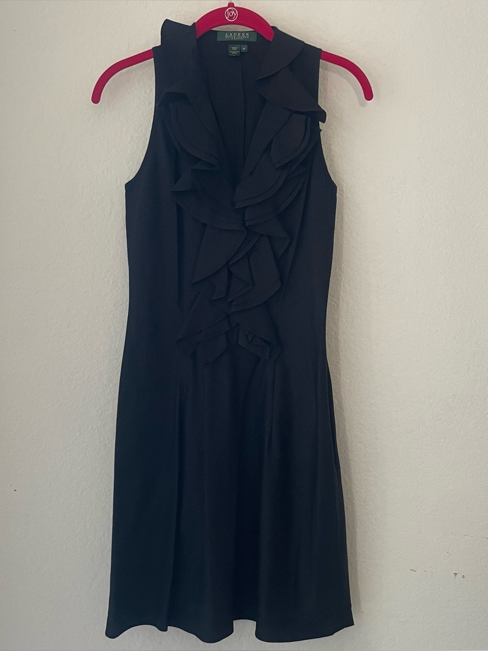 Lauren Ralph Lauren Petite Black Ruffle Front Sleeveless Cotton Fit & Flare Dres